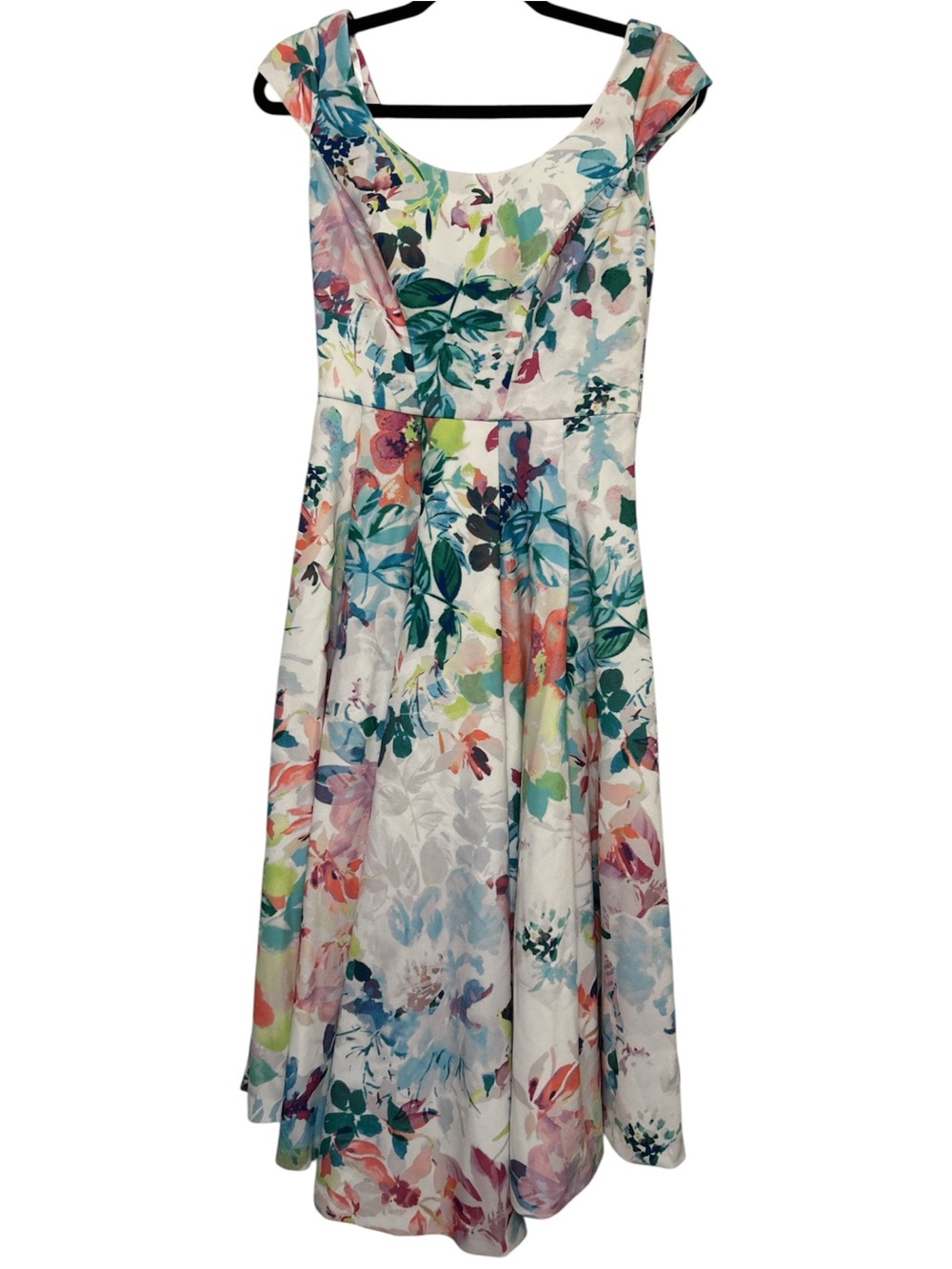 Calvin Klein Cap Sleeve White Multi Watercolor Floral Midi Dress Garden Party 2